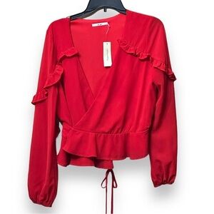 Francesca’s nwt-Elegant Red Ruffle Wrap Top